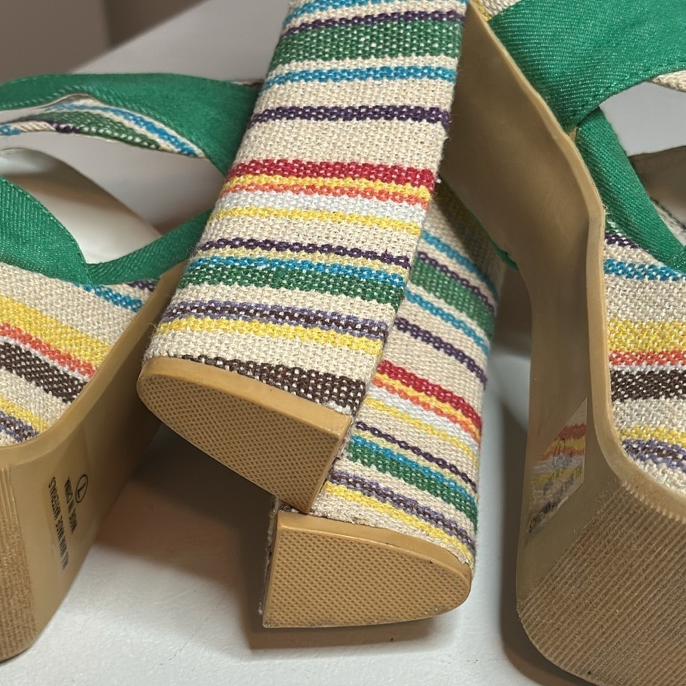 🔥Women's Fahrenheit green denim block color open toe stiletto heels size 7 - Picture 10 of 14